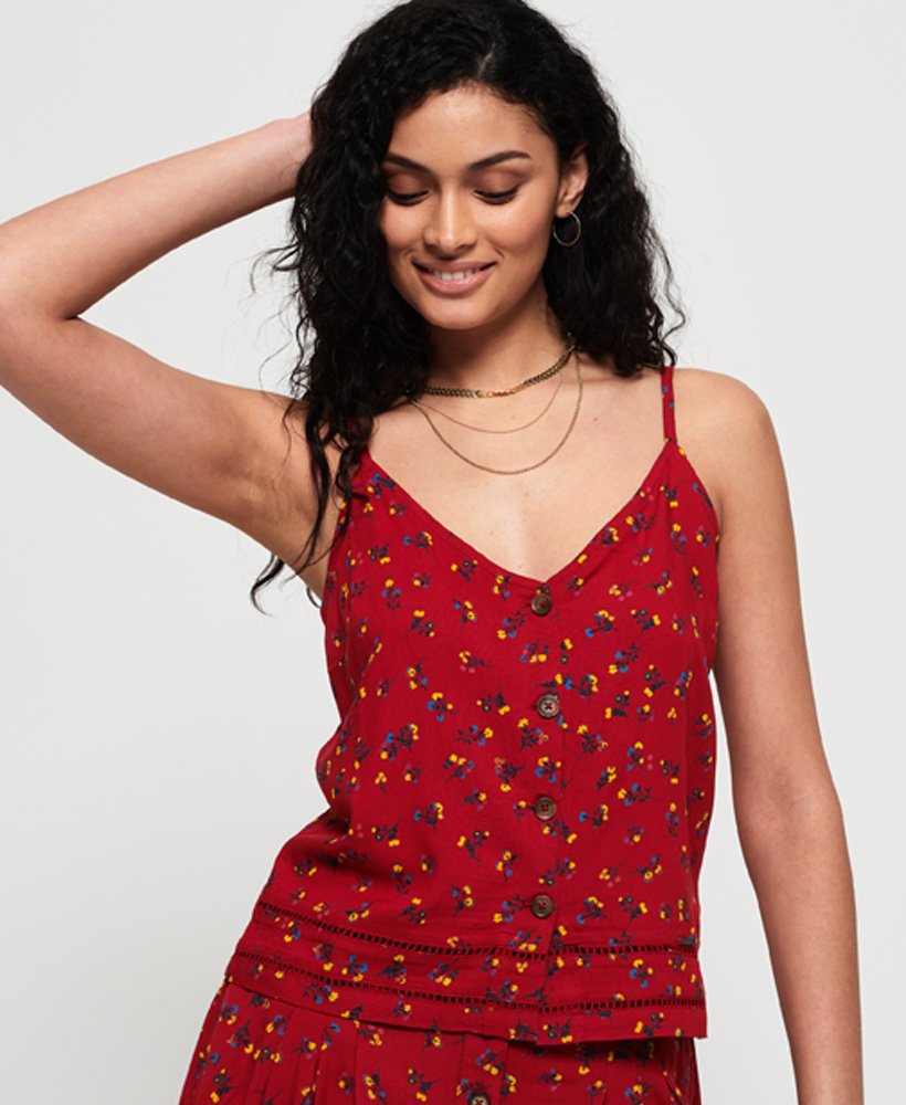 Womens - Mila Button Cami in Red Ditsy | Superdry