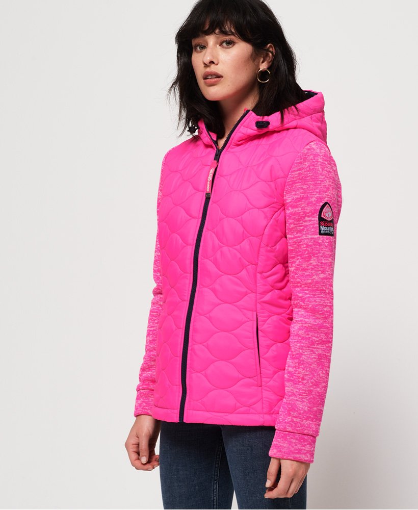 - UK | Quilted Womens Superdry Pink Jacket in Hybrid Storm Fluro SD