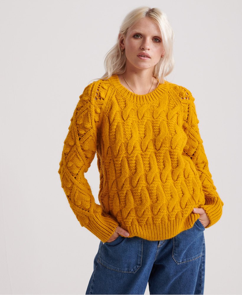 Womens - Sophie Ann Cable Knit in Ochre | Superdry UK