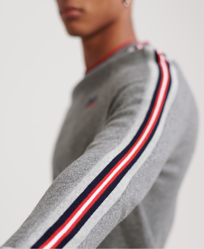 Mens Athletic Stripe Crew Jumper in Graphite Grey Superdry
