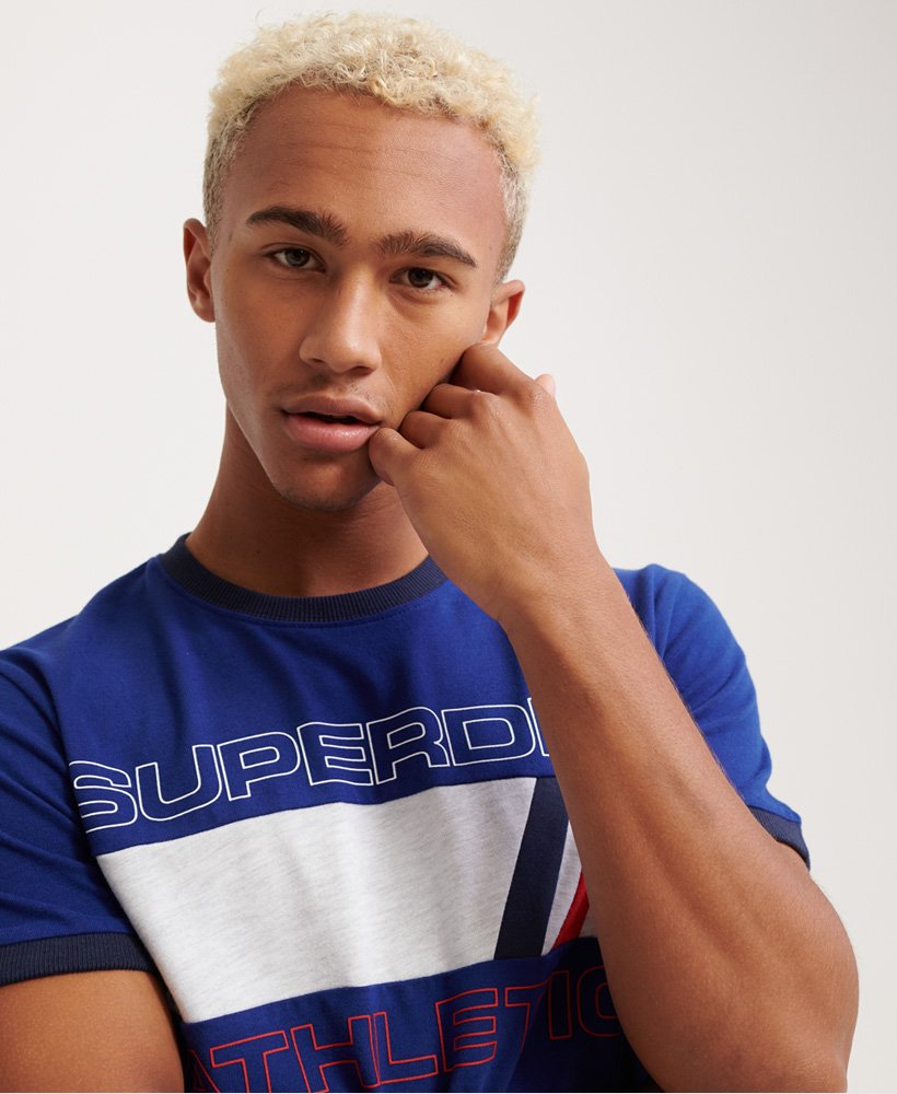 Mens - Trophy Ringer T-Shirt in Downhill Blue | Superdry UK