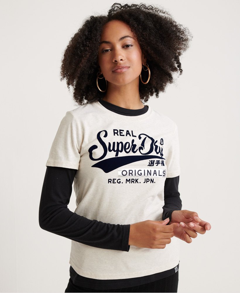 Oatmeal in Women\'s Flccked Originals Real US T-Shirt Superdry Marl |