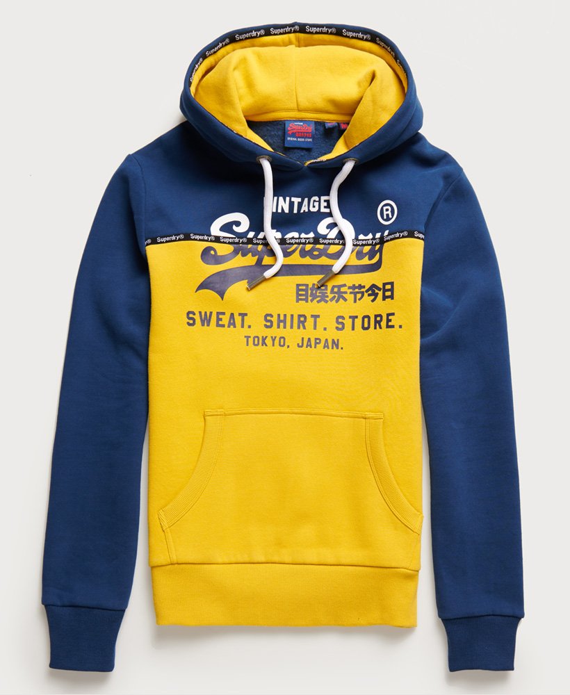 Mens - Sweat Shirt Shop Split Panel Hoodie in Sulphur Yellow | Superdry