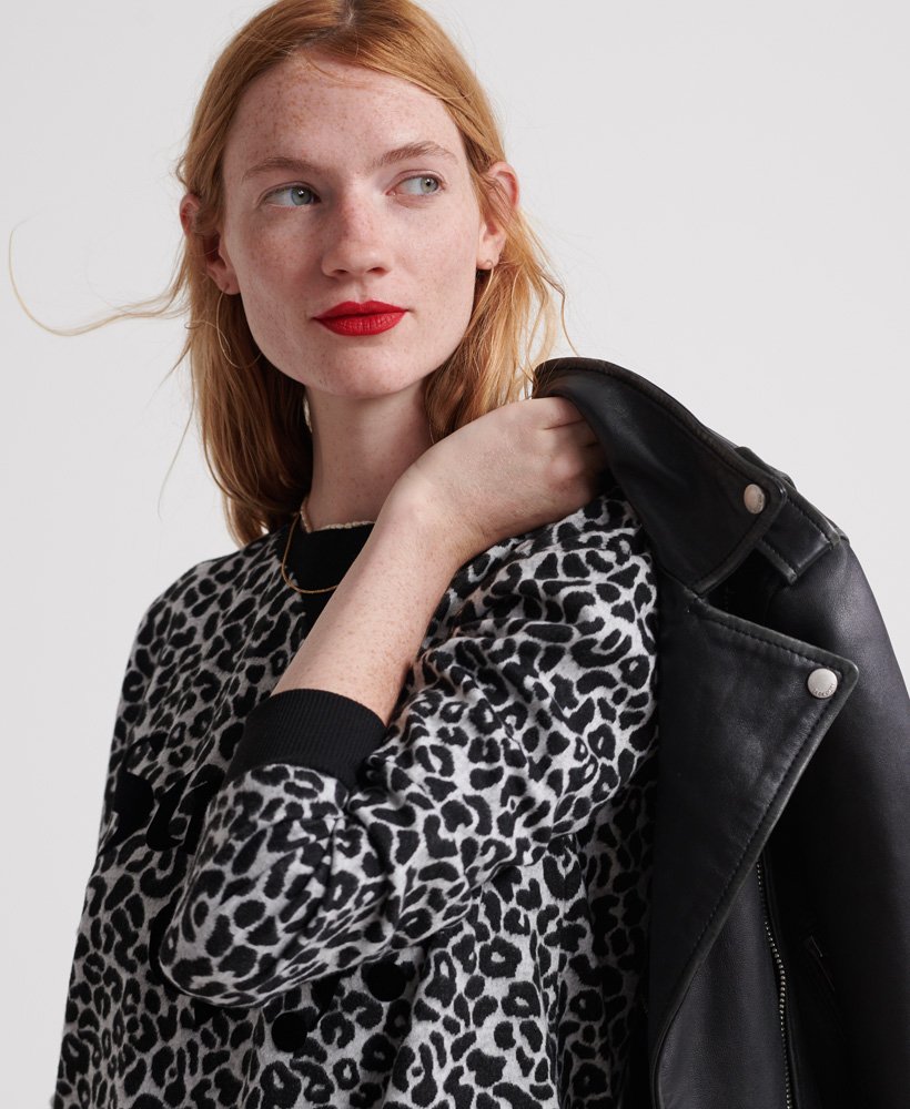 Womens - Sport Scandi Graphic Jumper in Grey Leopard | Superdry