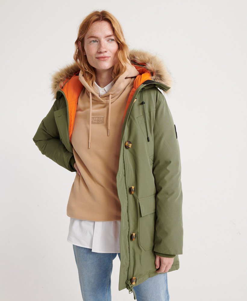 Womens - Rookie Down Parka Jacket in Olive Khaki | Superdry