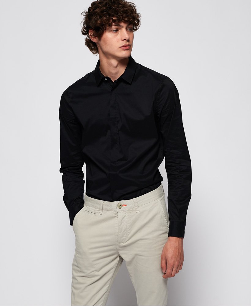 Men's Premium Cotton Long Sleeve Dress Shirt in Black | Superdry CA-EN