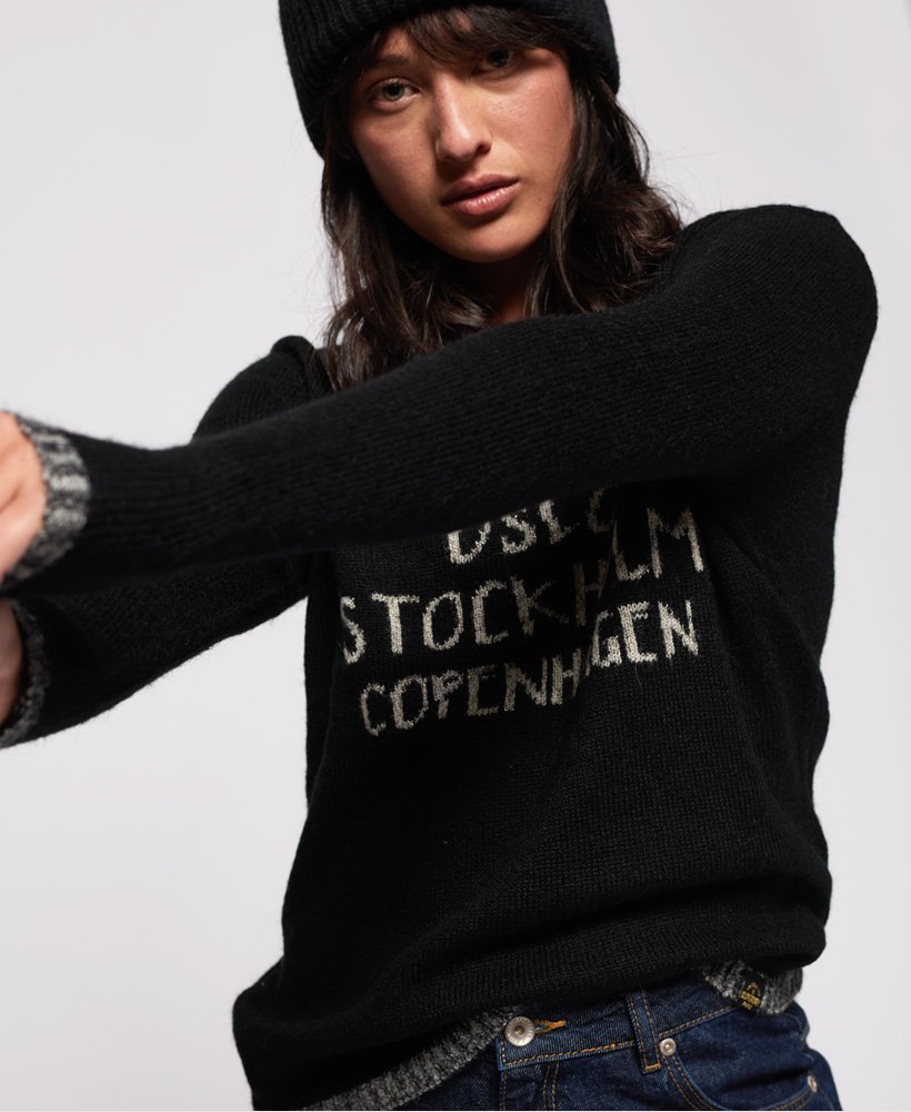 Womens Nordic Logo Jumper in Black/cream Sparkle Superdry UK