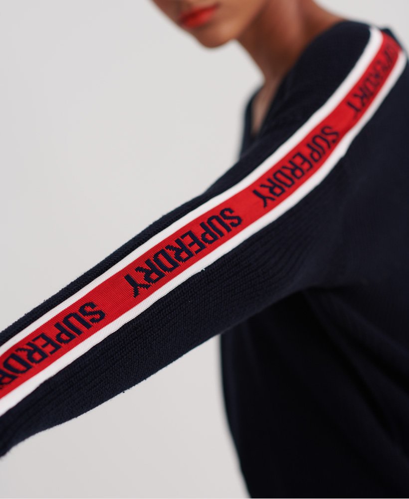 Womens Sporty Taped VNeck Sweater in Eclipse Navy Superdry