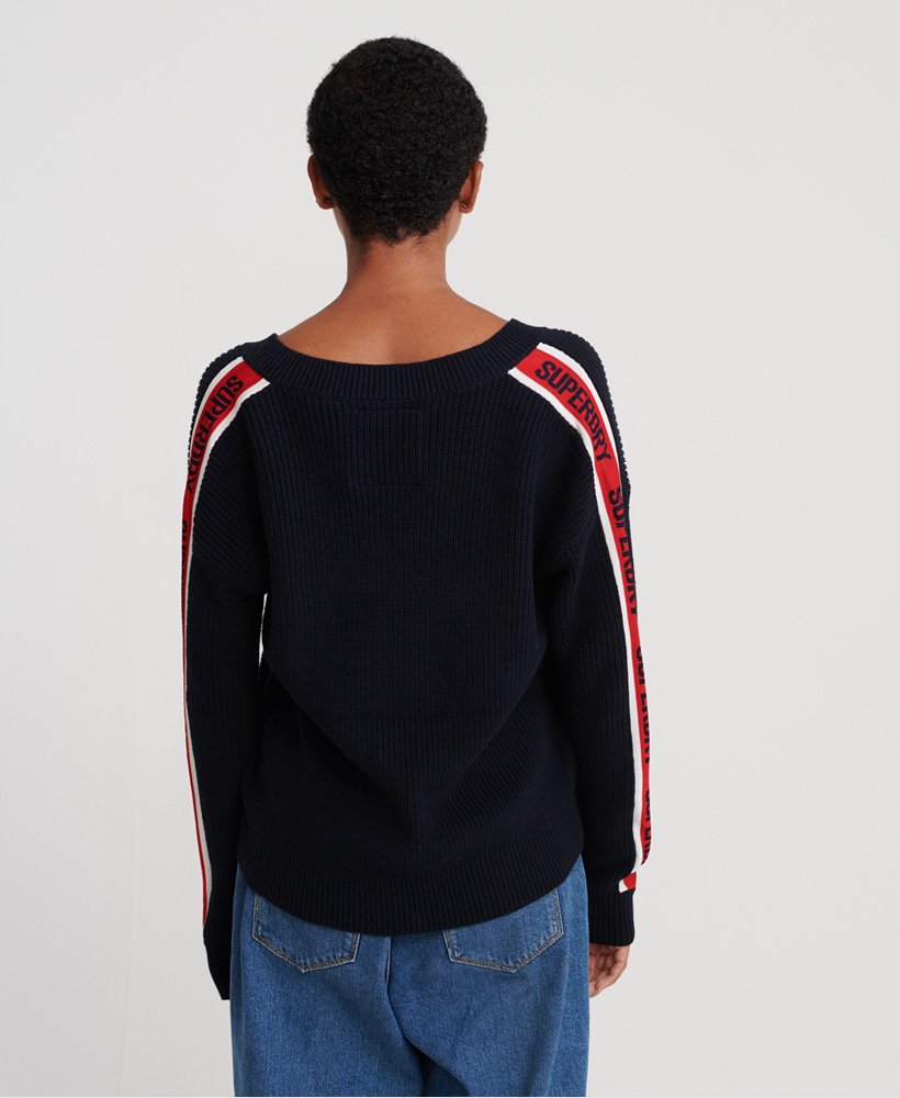 Womens Sporty Taped VNeck Sweater in Eclipse Navy Superdry