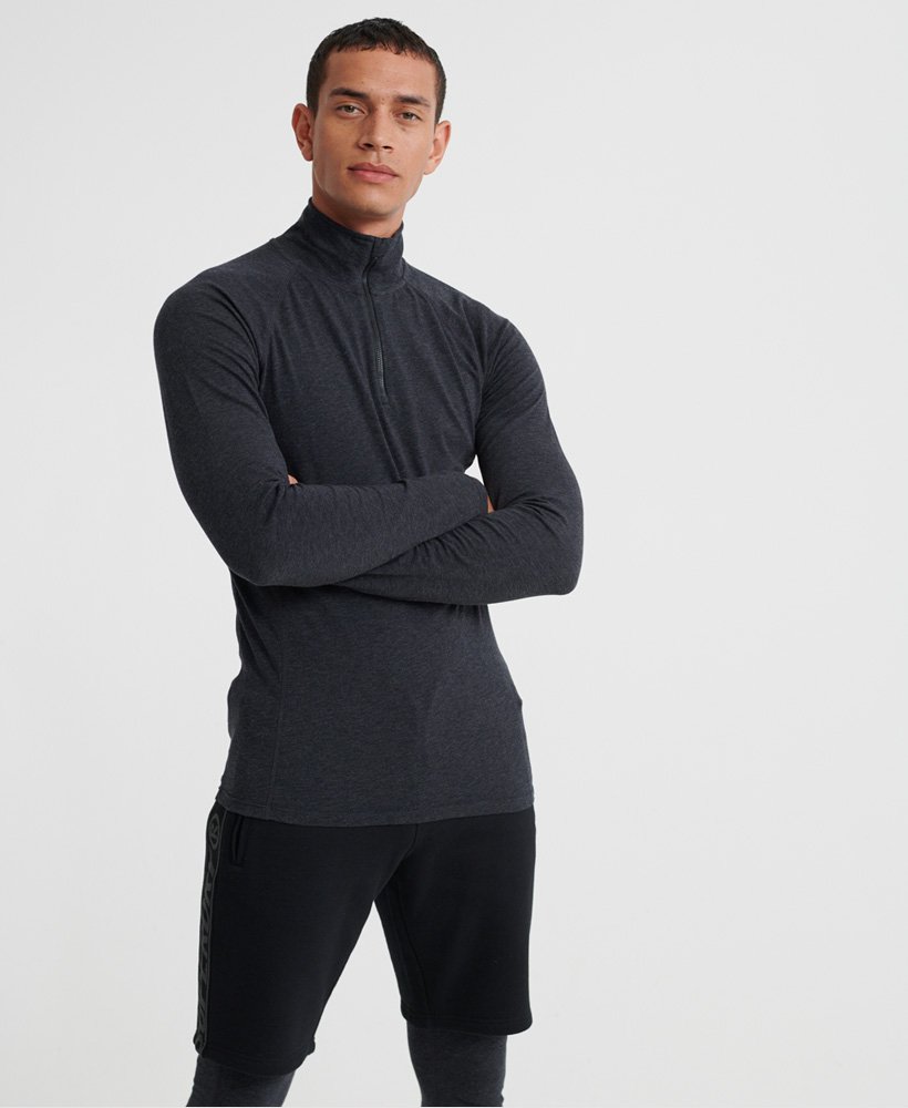 Merino thermal underwear - Men's half-zipper, high-neck top – dark