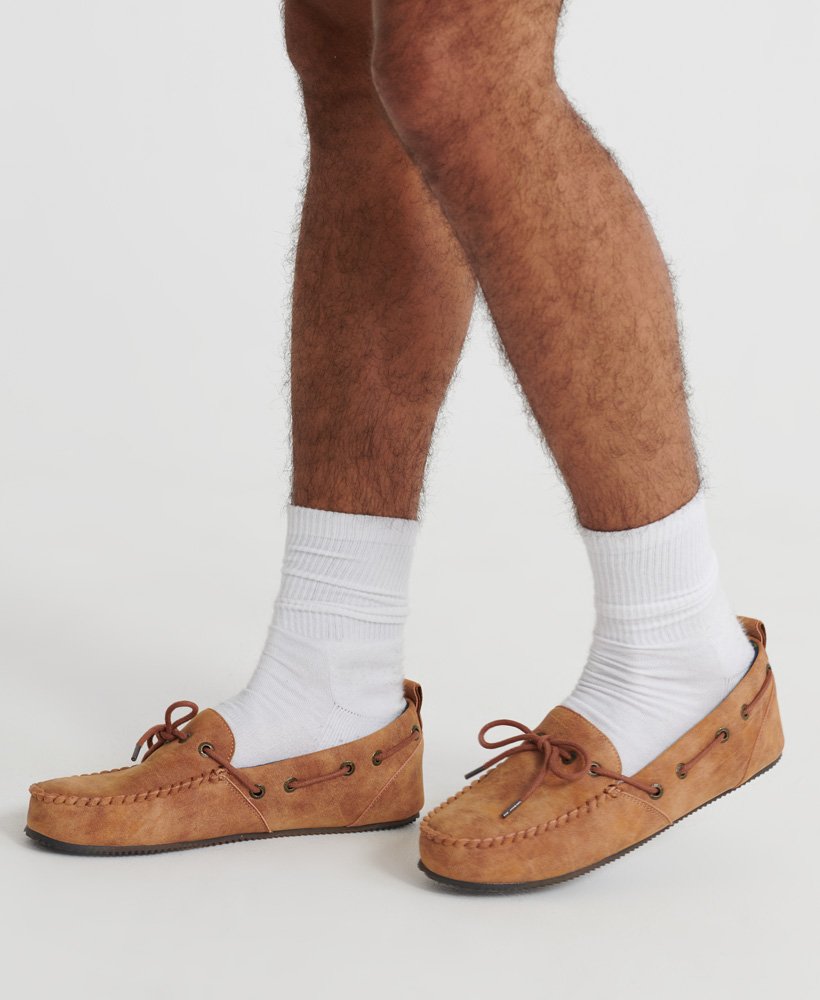 Superdry Clinton Moccasin Slippers in Tan Suede Synthetic Superdry Slippers 