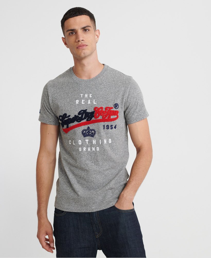 Mens - Embroidered Tokyo Classics T-Shirt in Light Grey | Superdry UK