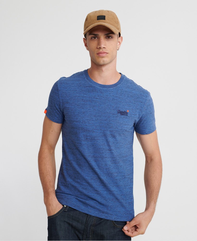 Mens - Organic Cotton Embroidery T-Shirt in Desert Blue Grit | Superdry UK