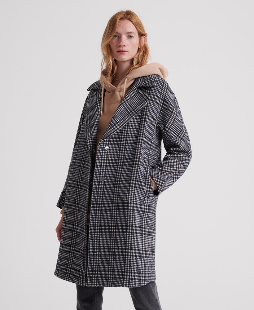 Womens - Koben Wool Coat in Black Check | Superdry UK