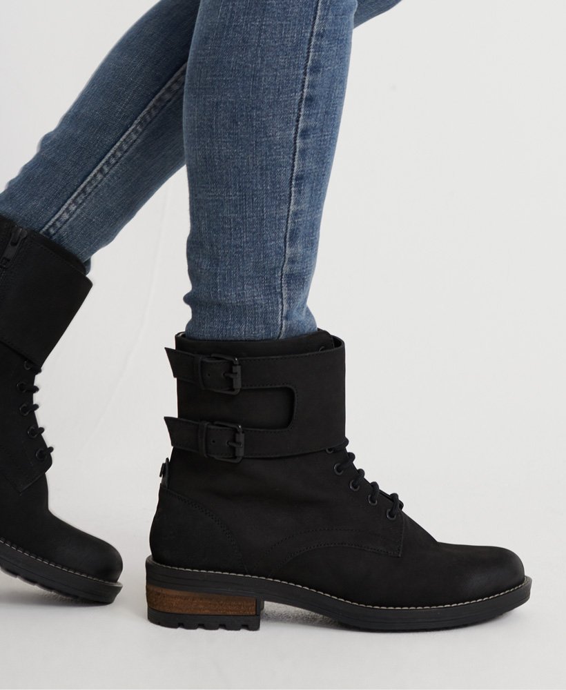 Womens - Lace Up Biker Boot in Black 