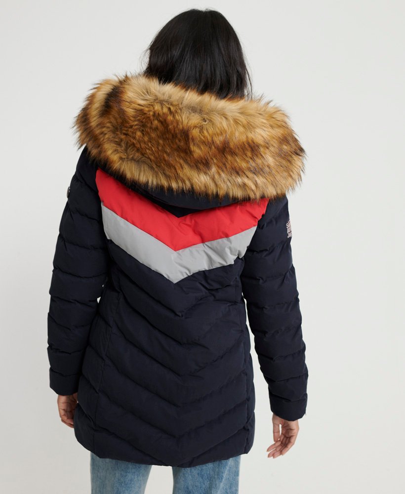 Womens Arctic Tall Retro Puffer Coat In Navy Red Superdry