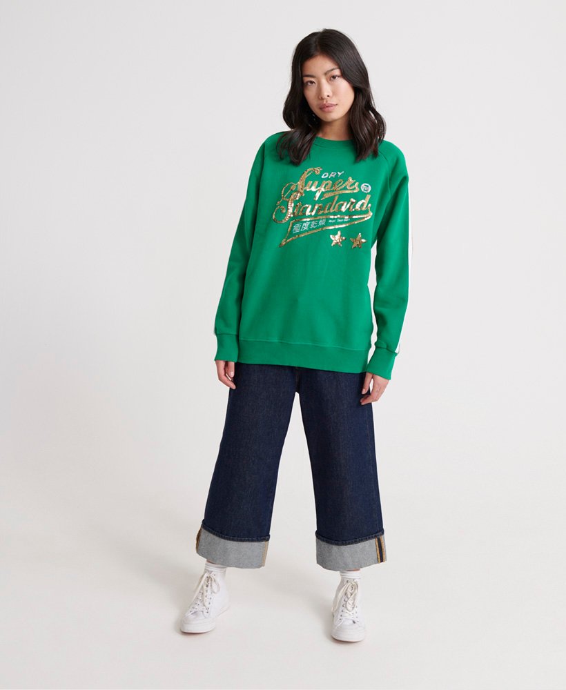 Womens - Boutique Classics Standard Crew Sweatshirt in Green | Superdry