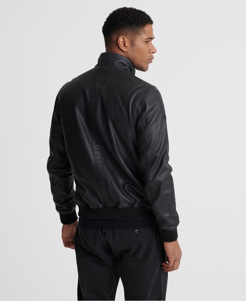 Men's - Lightweight Leather Track Jacket in Black | Superdry UK