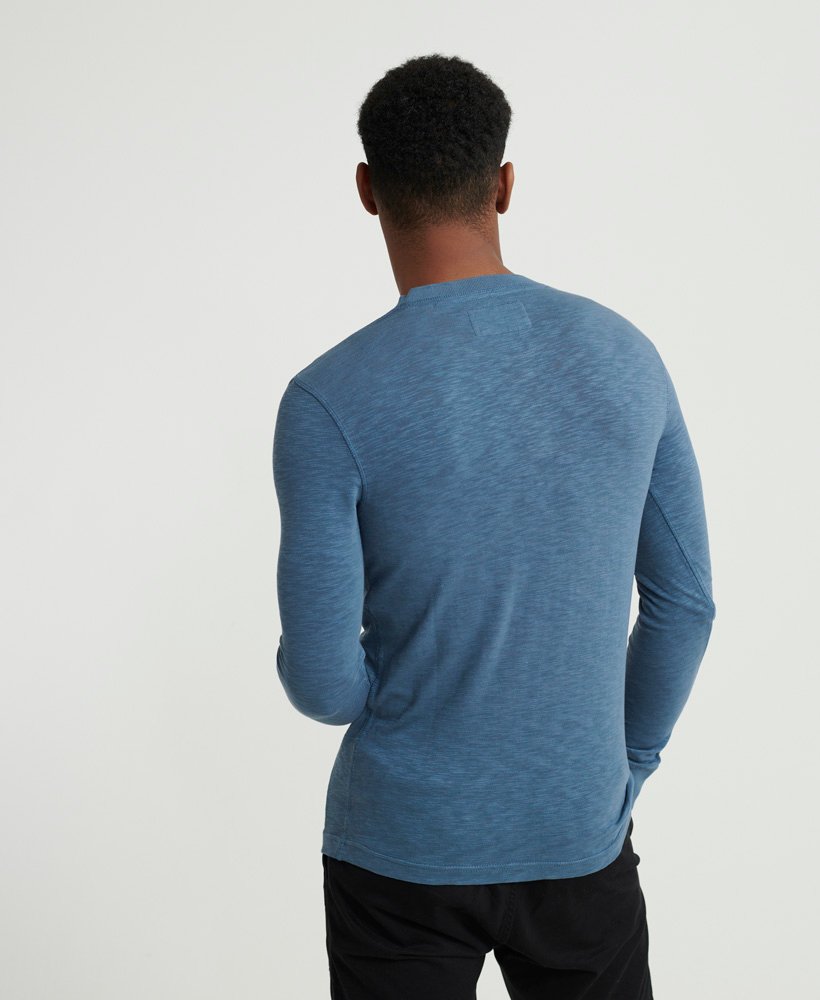 Mens - Legacy Long Sleeved Henley Top in Blue | Superdry