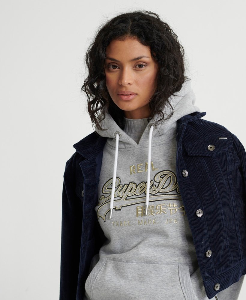 Womens Vintage Logo Embroidered Outline Hoodie in Grey Marl Superdry