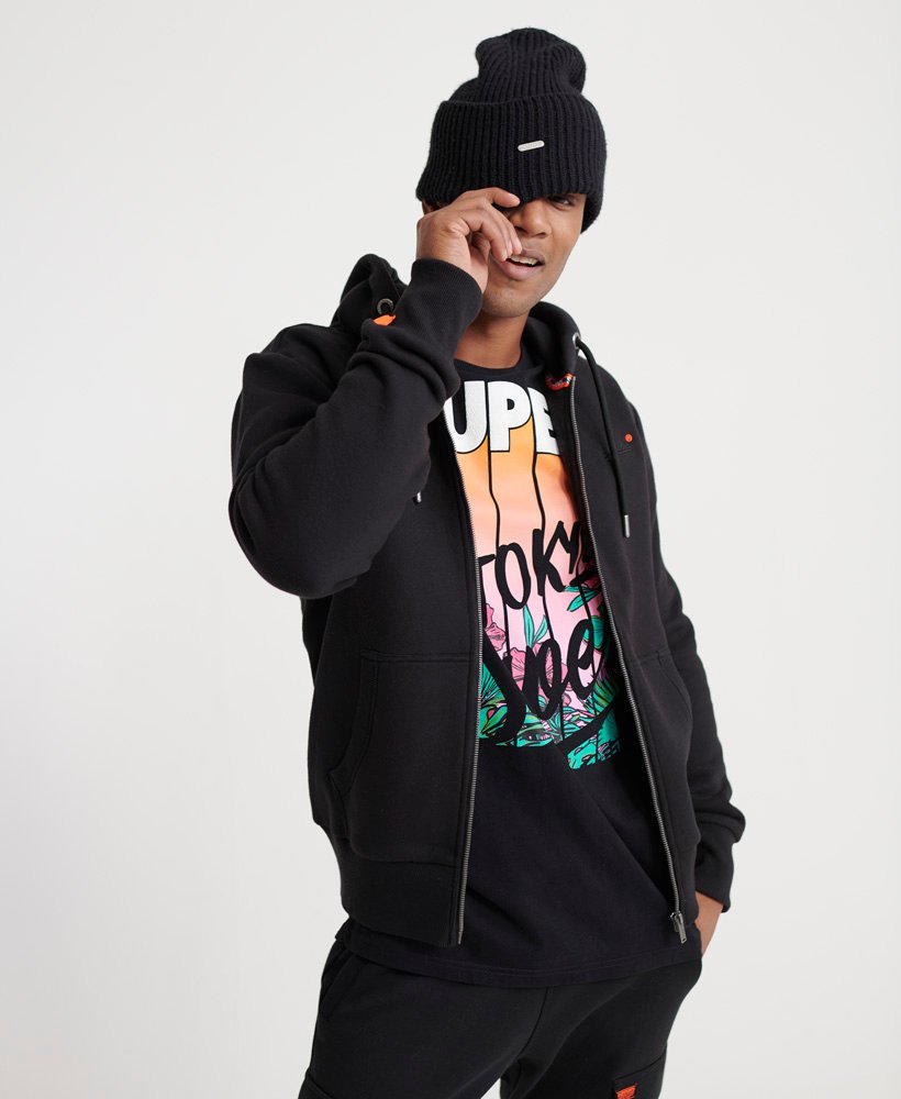 Mens Orange Label Zip Hoodie in Black Mens Orange Label Hoodie in Jet Black