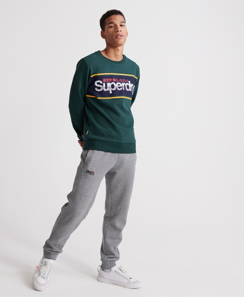Superdry Mens Core Logo Stripe Sweatshirt Pullover Jumper   Academy Green