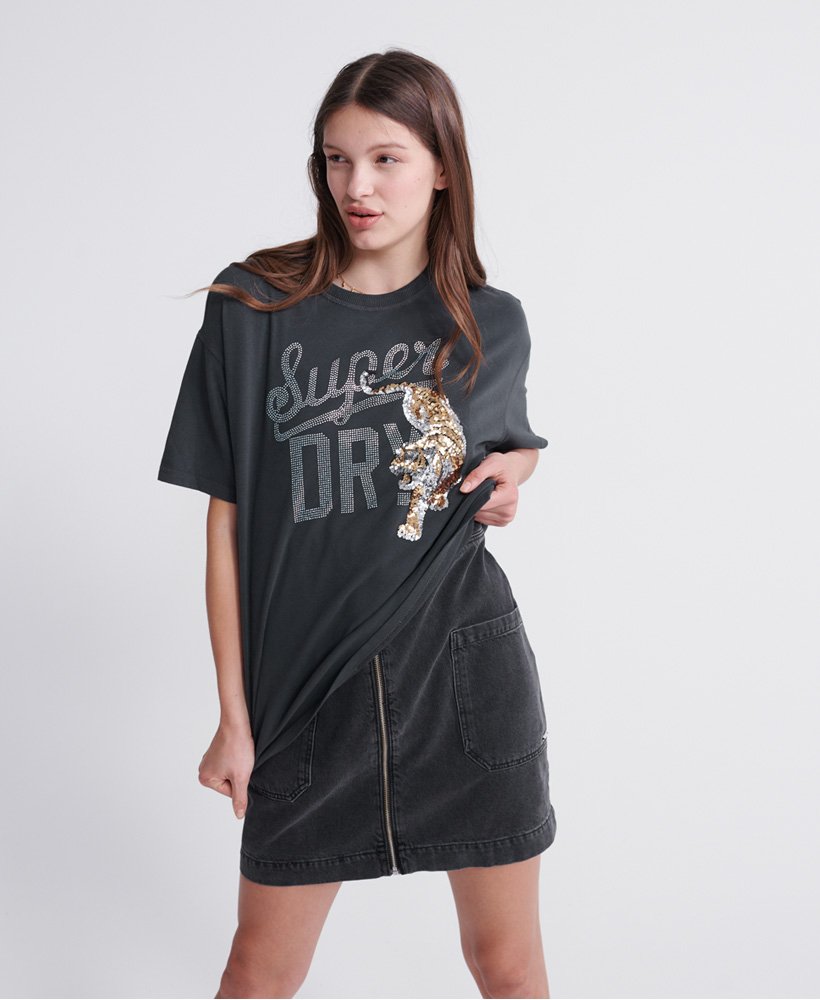 Women's Tiger Nights Sparkle Box Fit T-Shirt in Black