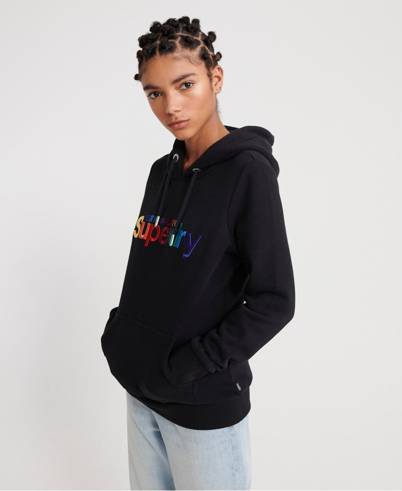 black hoodie with rainbow