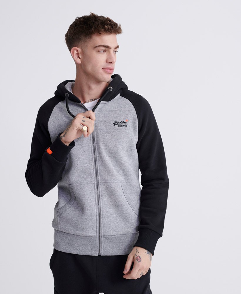 Men's - Orange Label Classic Raglan Zip hoodie in Grey | Superdry IE