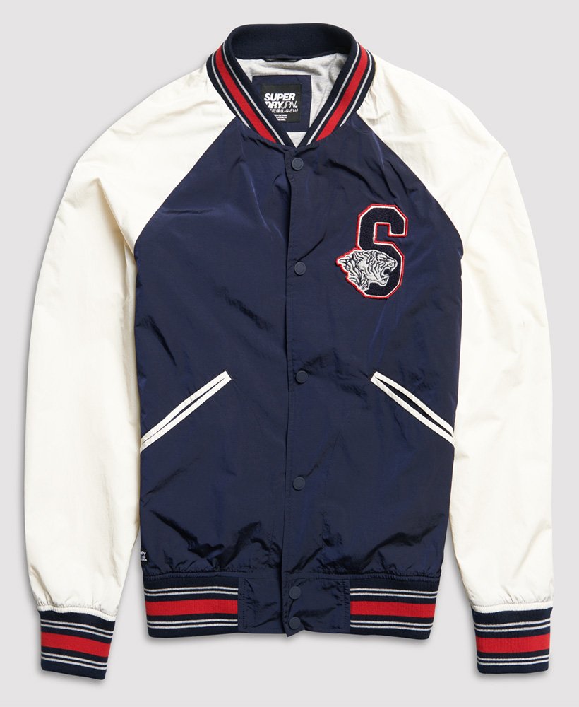 Mens - Hooded Collegiate Bomber Jacket in Richest Navy | Superdry