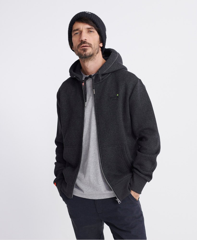 Mens - Orange Label Classic Zip Hoodie in Dark Granite Texture | Superdry