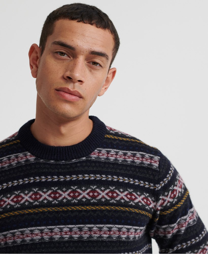 Mens - Academy Fairisle Crew Jumper in Dark Navy | Superdry UK