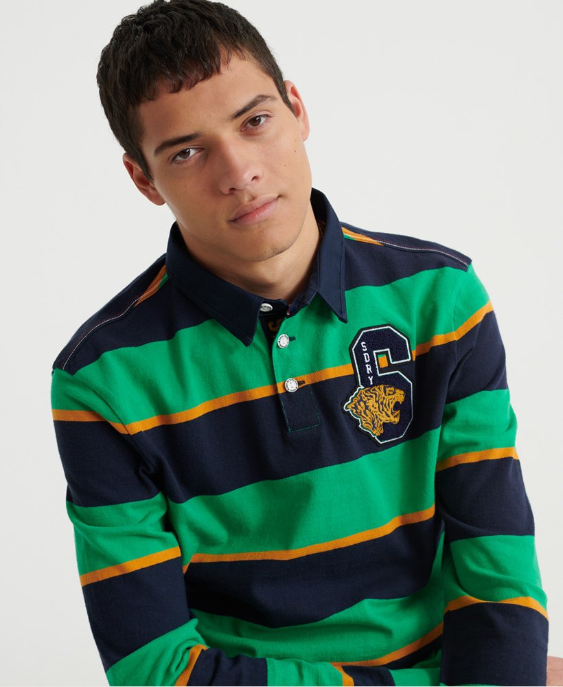 Mens Academy Rugby Shirt in Green Stripe Superdry