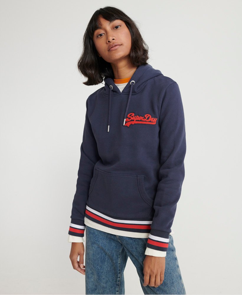 Womens - Vintage Logo Chainstitch Patch Hoodie in Navy | Superdry