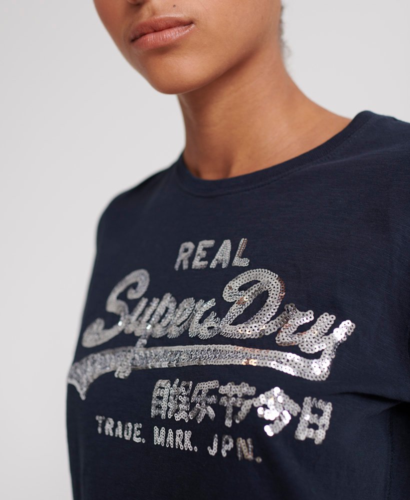 Superdry Vintage Logo Sequin Glitter T skjorte Dame T skjorter Superdry The Real Glitter Sequin T skjorte Dame T skjorter