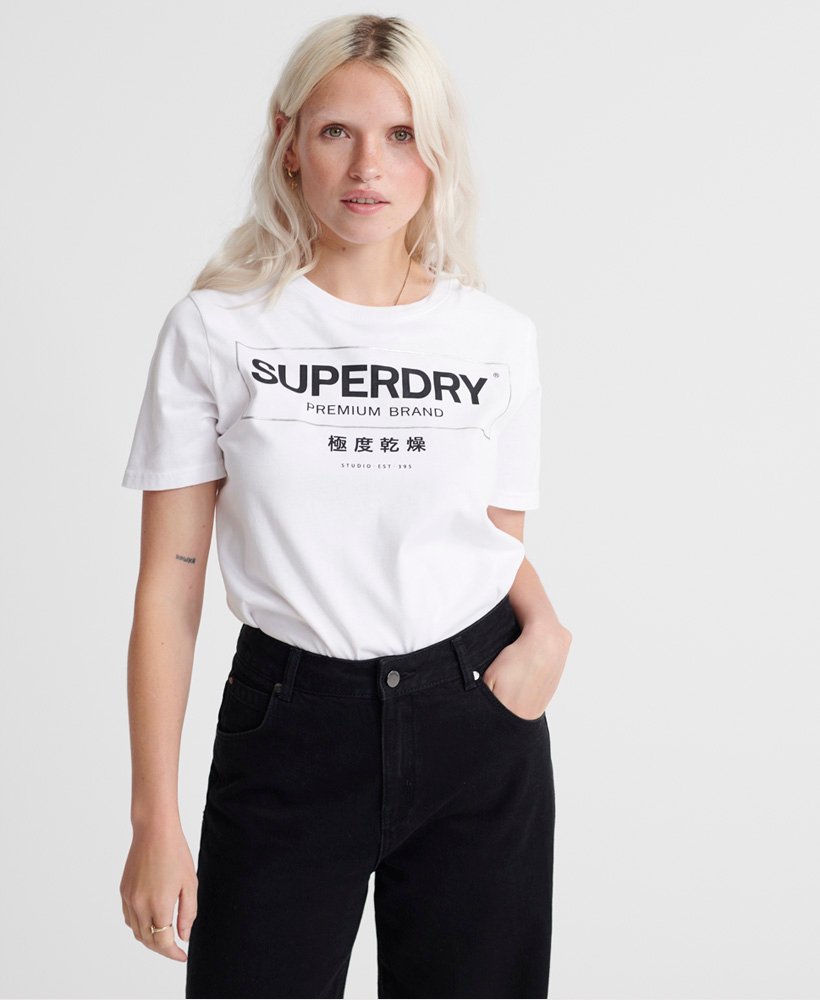 Womens - Mono Premium Brand Oversized T-Shirt in White | Superdry