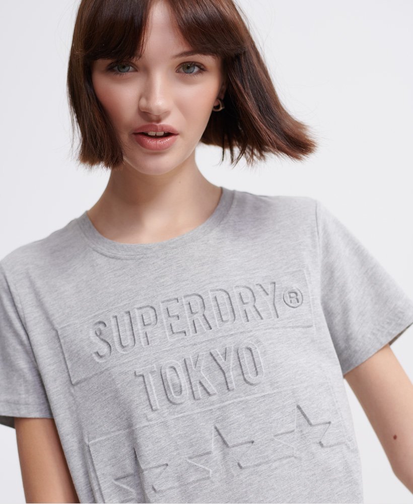 Womens - Tokyo Stars Embossed T-Shirt in Grey | Superdry