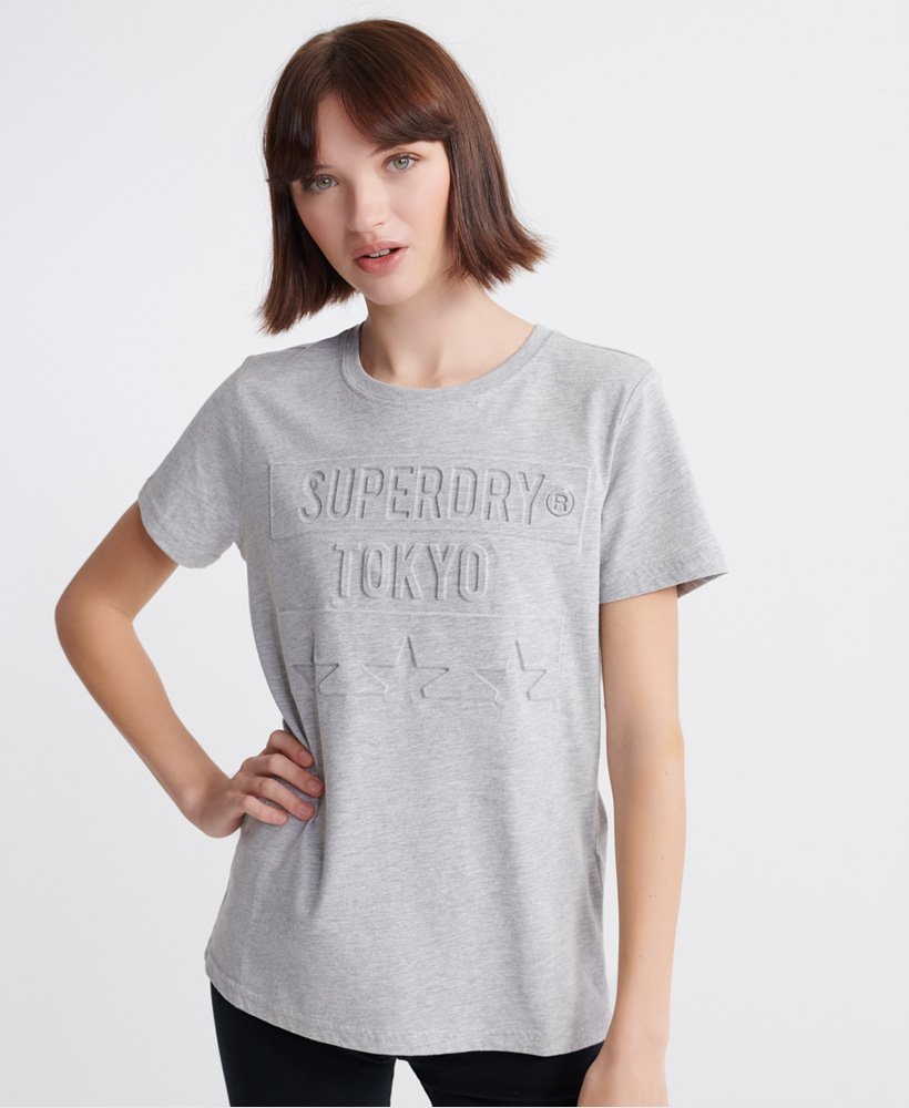 Womens - Tokyo Stars Embossed T-Shirt in Grey Marl | Superdry