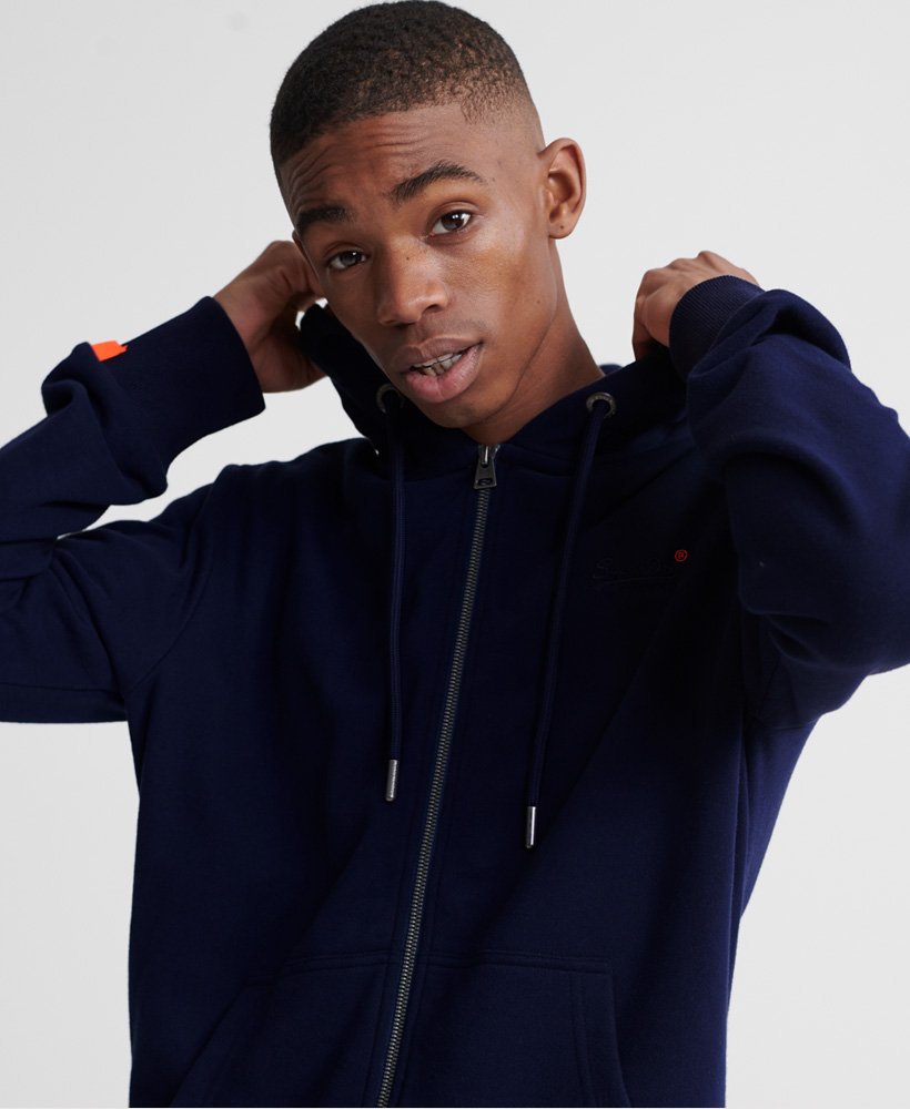 Mens - Orange Label Classic Loopback Zip Hoodie in Navy | Superdry UK