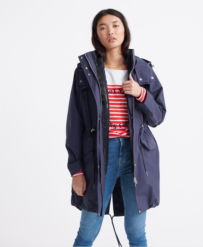 Womens - Long Sleeve Essentials Parka Coat in French Navy | Superdry UK