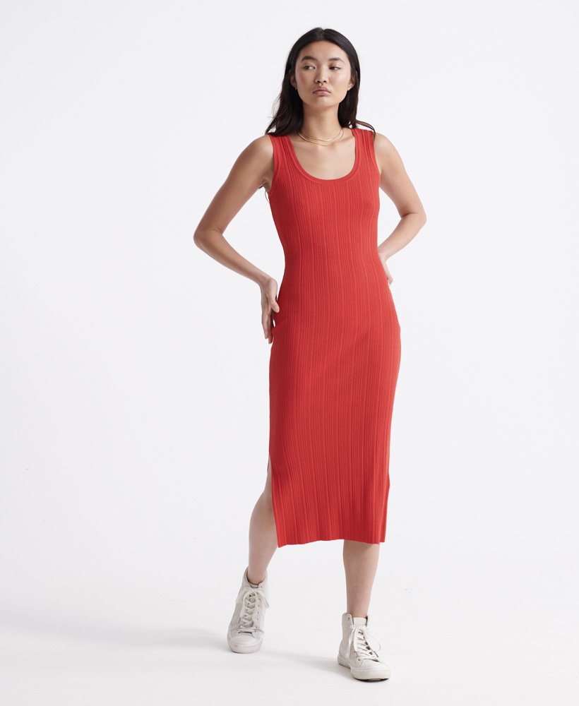 Womens - Sahara Knit Midi Split Dress in Apple Red | Superdry UK