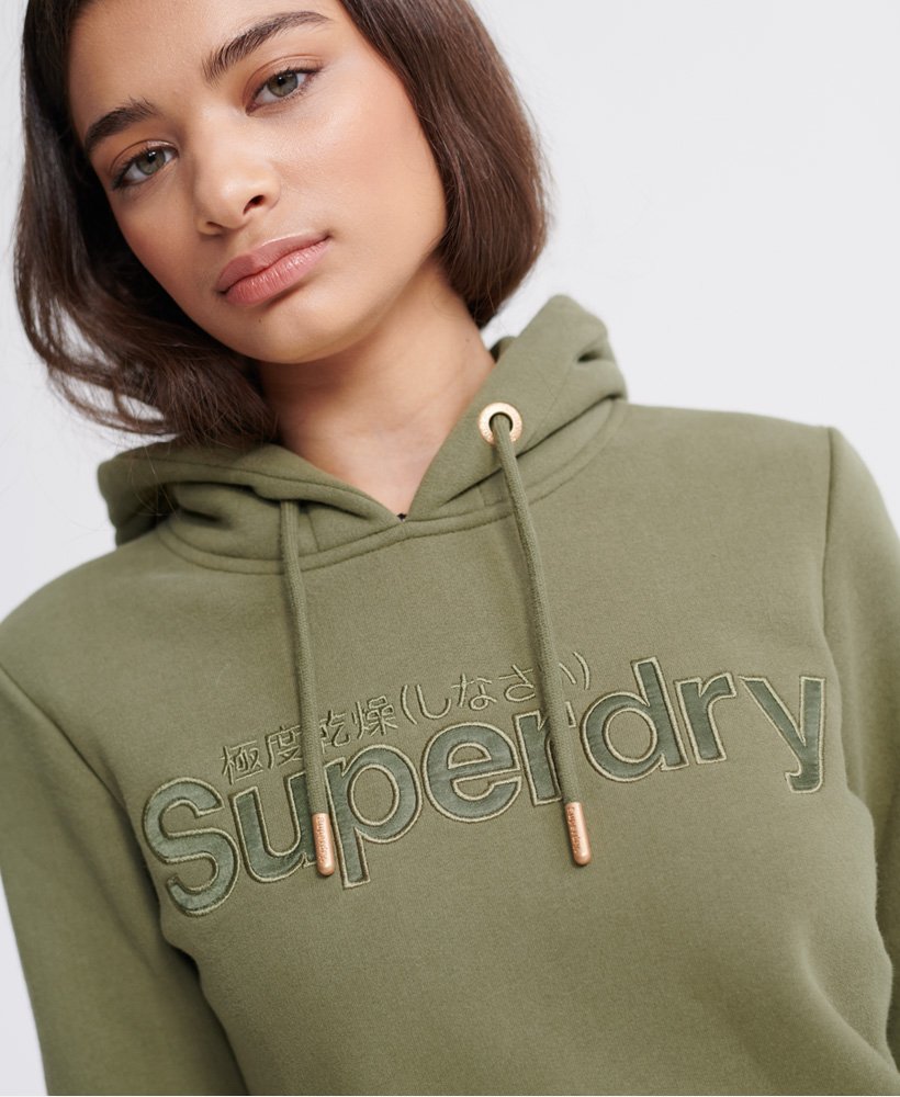 Womens - Satin Applique Hoodie in Green | Superdry