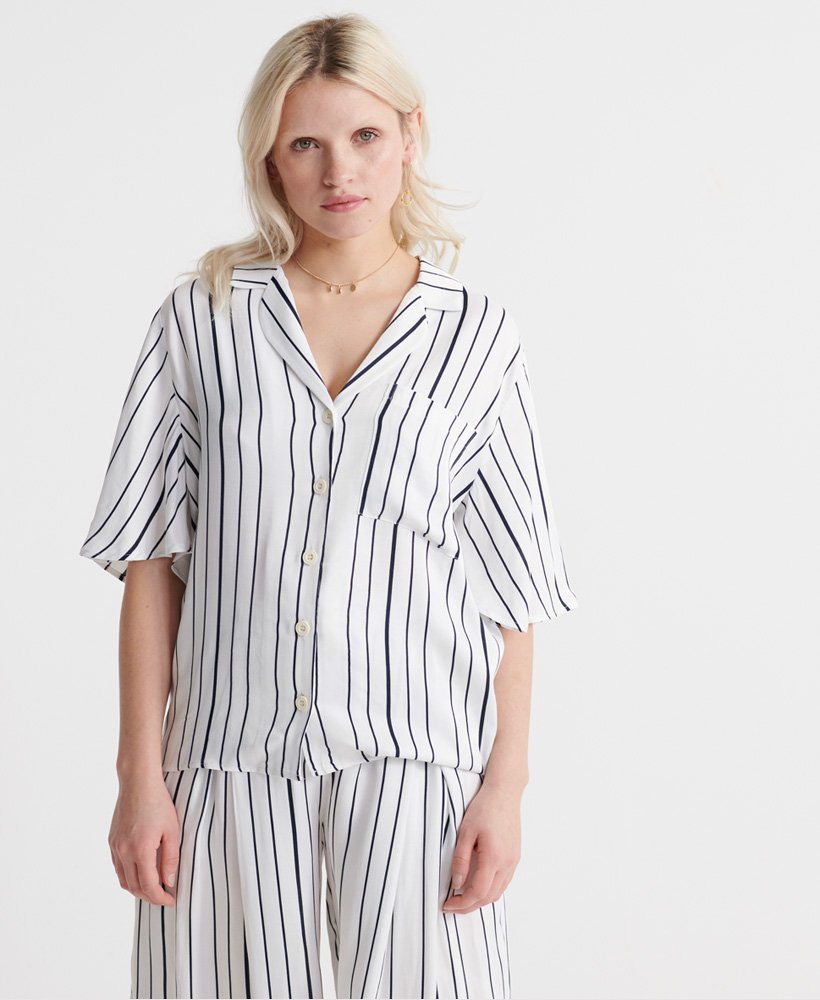 Womens - Edit Revere Blouse in White Stripe | Superdry UK