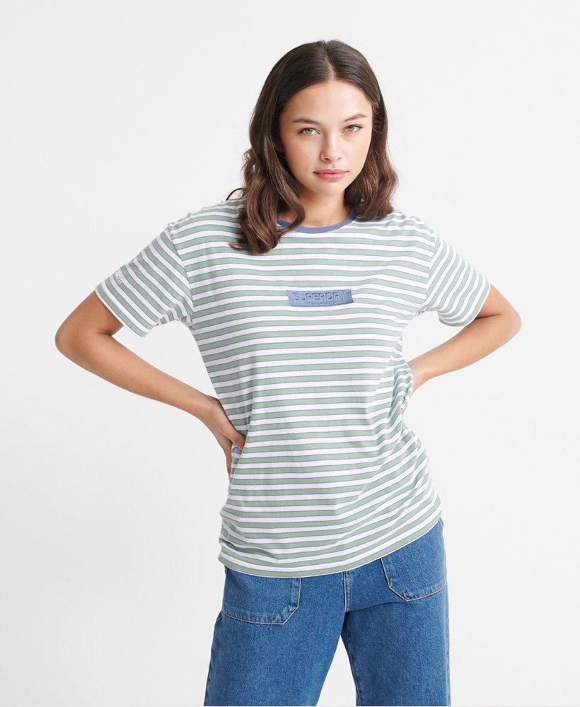 Womens - Organic Cotton Stripe Portland T-Shirt in Light Blue | Superdry UK