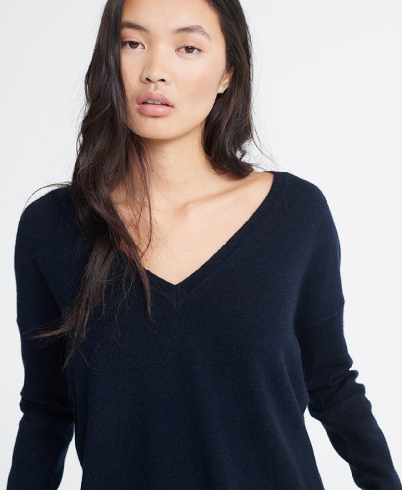 Womens - Edit V-Neck Premium Knitted Jumper in Deep Navy | Superdry