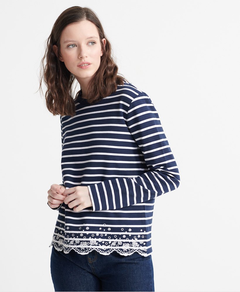 Womens - Summer Schiffli Top in Navy | Superdry IE