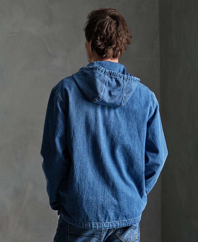 Men's Hooded Denim Jacket in Mid Blue