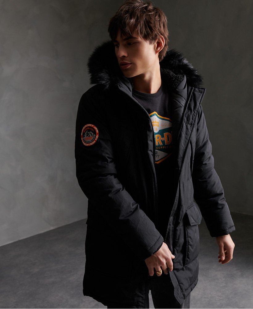 Superdry Mens Everest Fur Hooded Parker Jacket Black Winter 