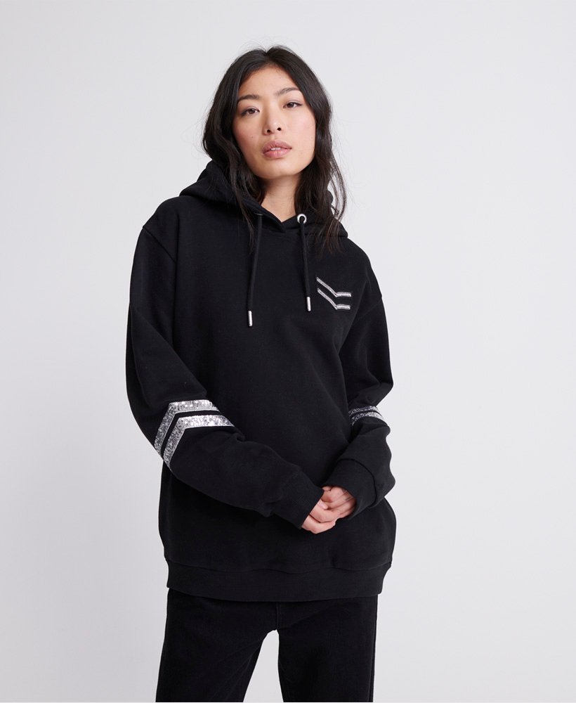 Womens - Tiger Nights Sparkle Oversized Hoodie in Black | Superdry UK