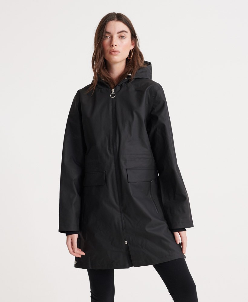 Womens - Essentials Hydrotech Mac Coat in Black | Superdry UK